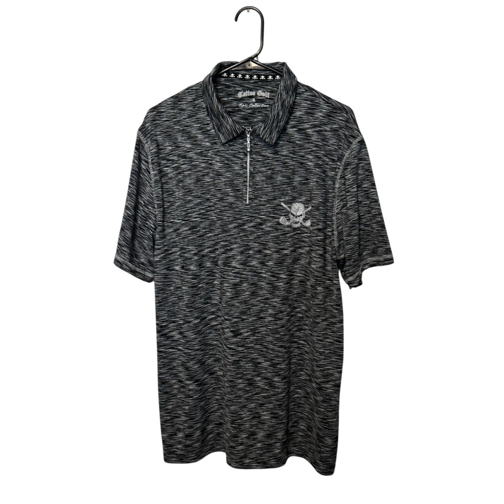 Tattoo Golf Polo Shirt Mens Large Black Gray Skull Performance Stretch Zip Up
